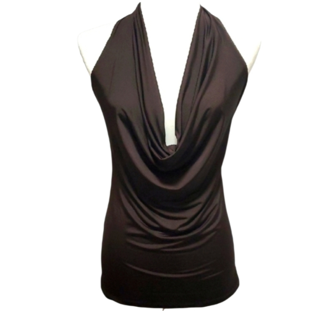 😁Brown Asymmetrical Backless Halter Tank Top Size Medium